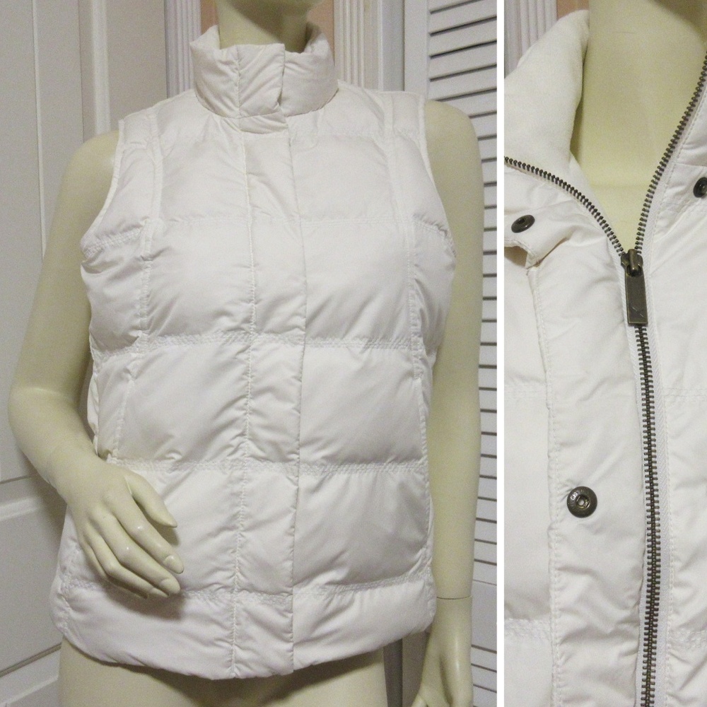 Eddie Bauer Womens Goose Down Puffer Vest Jacket XS Full Zip Snap Pockets White
